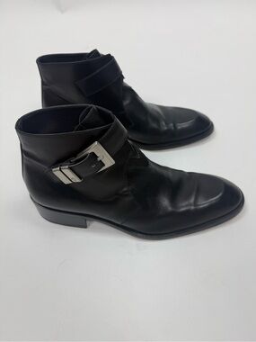 Versace Black Leather Chukka Boots with Silver Buckle